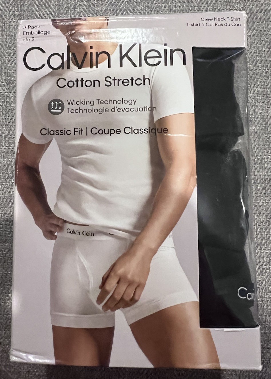 Calvin Klein Cotton Stretch 3 Pack Crew Neck T Shirts Black Small NWT