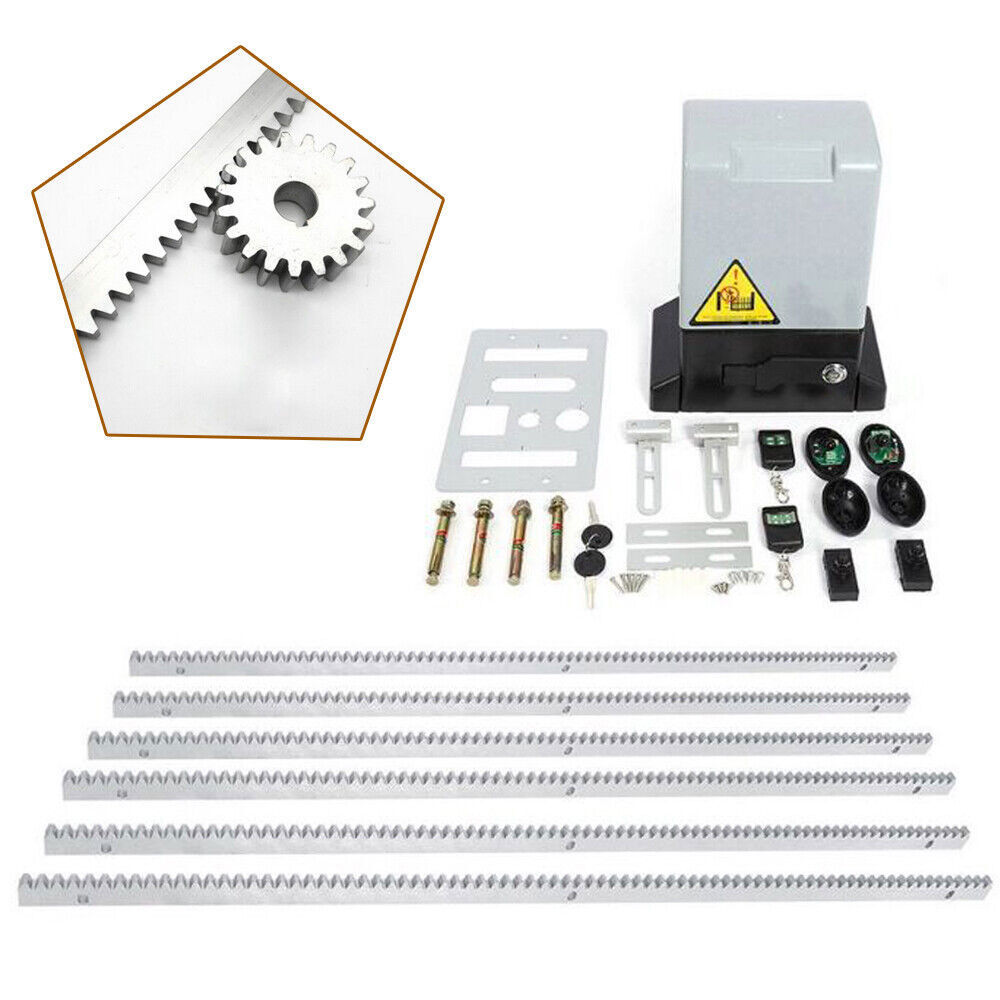 2600lbs Automatic Sliding Gate Opener Rack Driven with 2 Remotes & Complete Kit