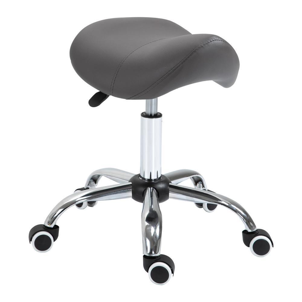 Rolling Saddle Stool PU Leather Hydraulic Swivel SpaStool Height Adjustable Grey