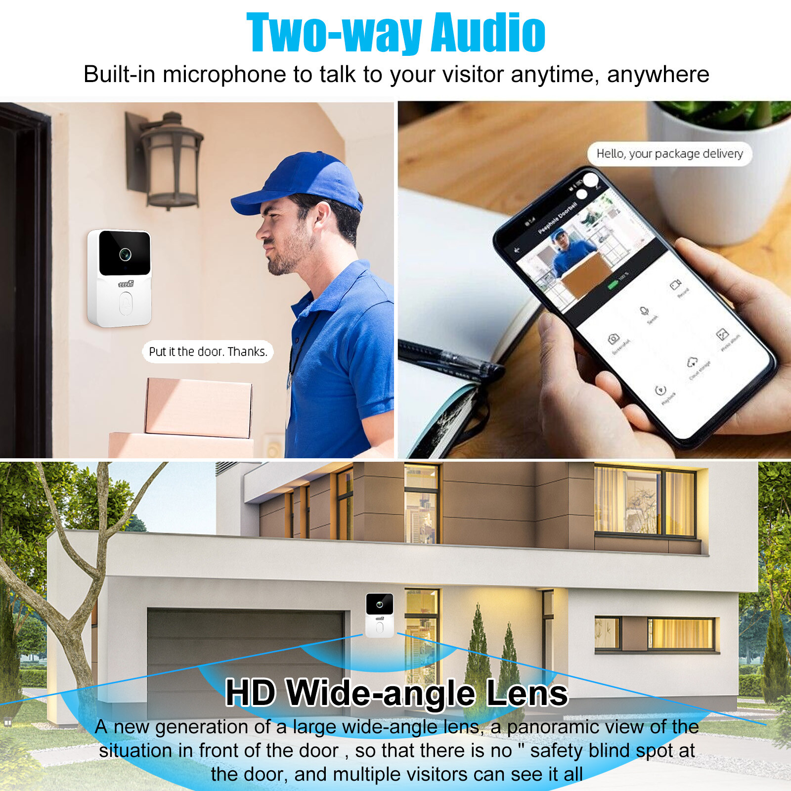 Smart Wireless WiFi Doorbell Intercom Video Recording Camera Door Bell Security