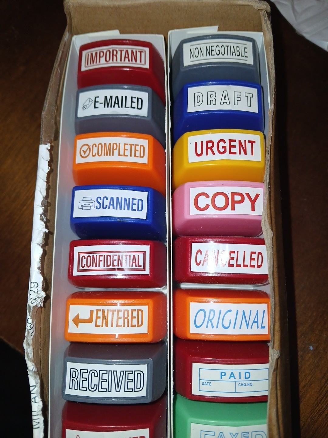 Crtiin 16 Pcs Office Stamp Set Message Self Inking 4 x 1.5 cm, Mixed Colors