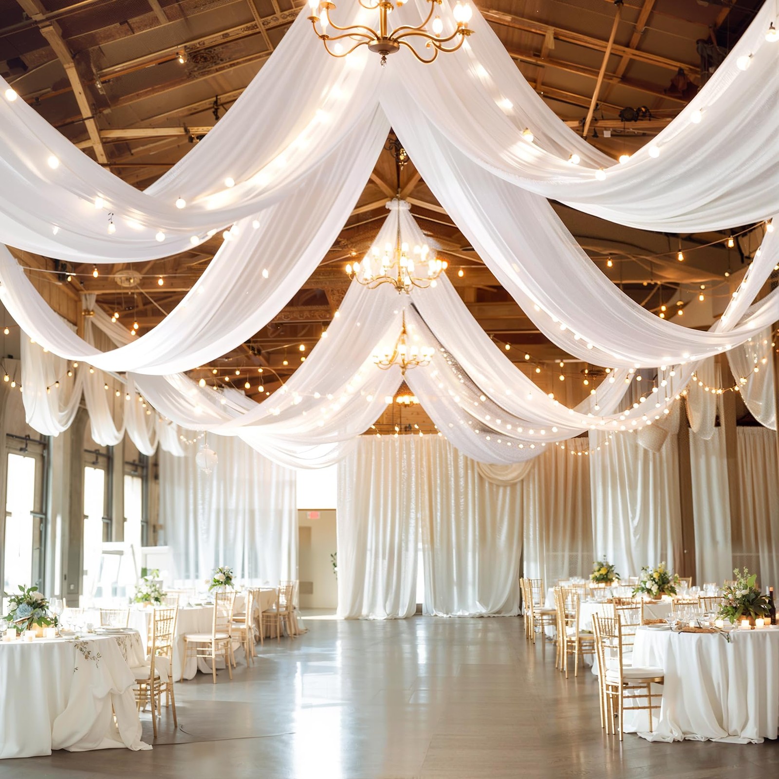 Shillance 6 Panels White Ceiling Drapes Lights For Weddings Ceiling Drapes