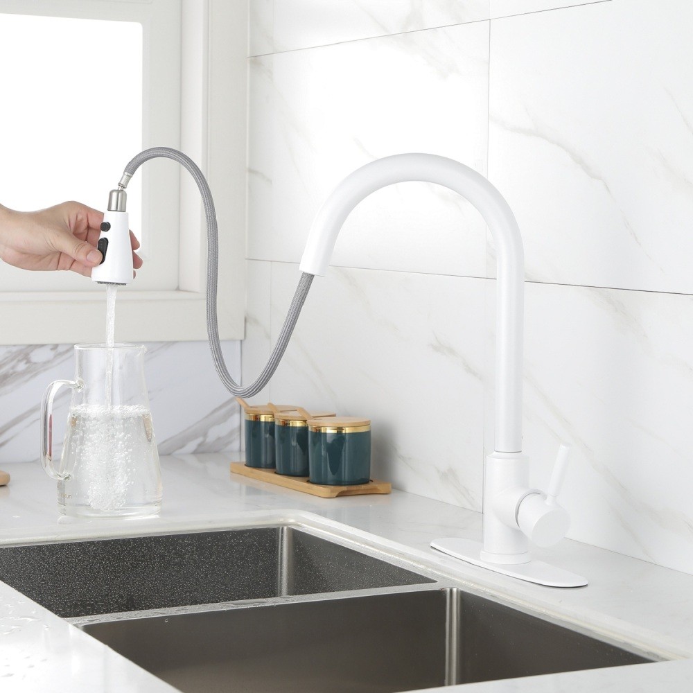 Kitchen Faucet with Pull Out Sprayer Single Handle High Arc Stainless Steel