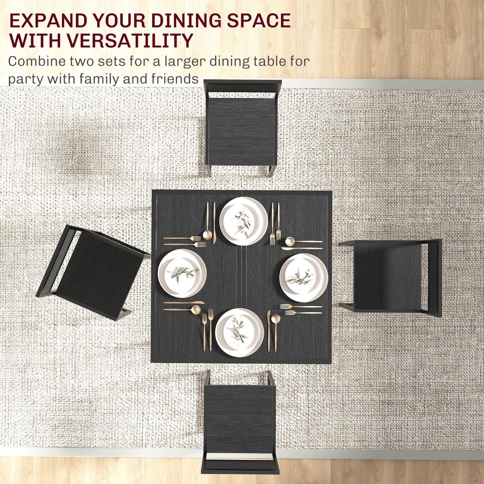 3-Piece Dining Room Set, Industrial Kitchen Table Set with Rectangular Table