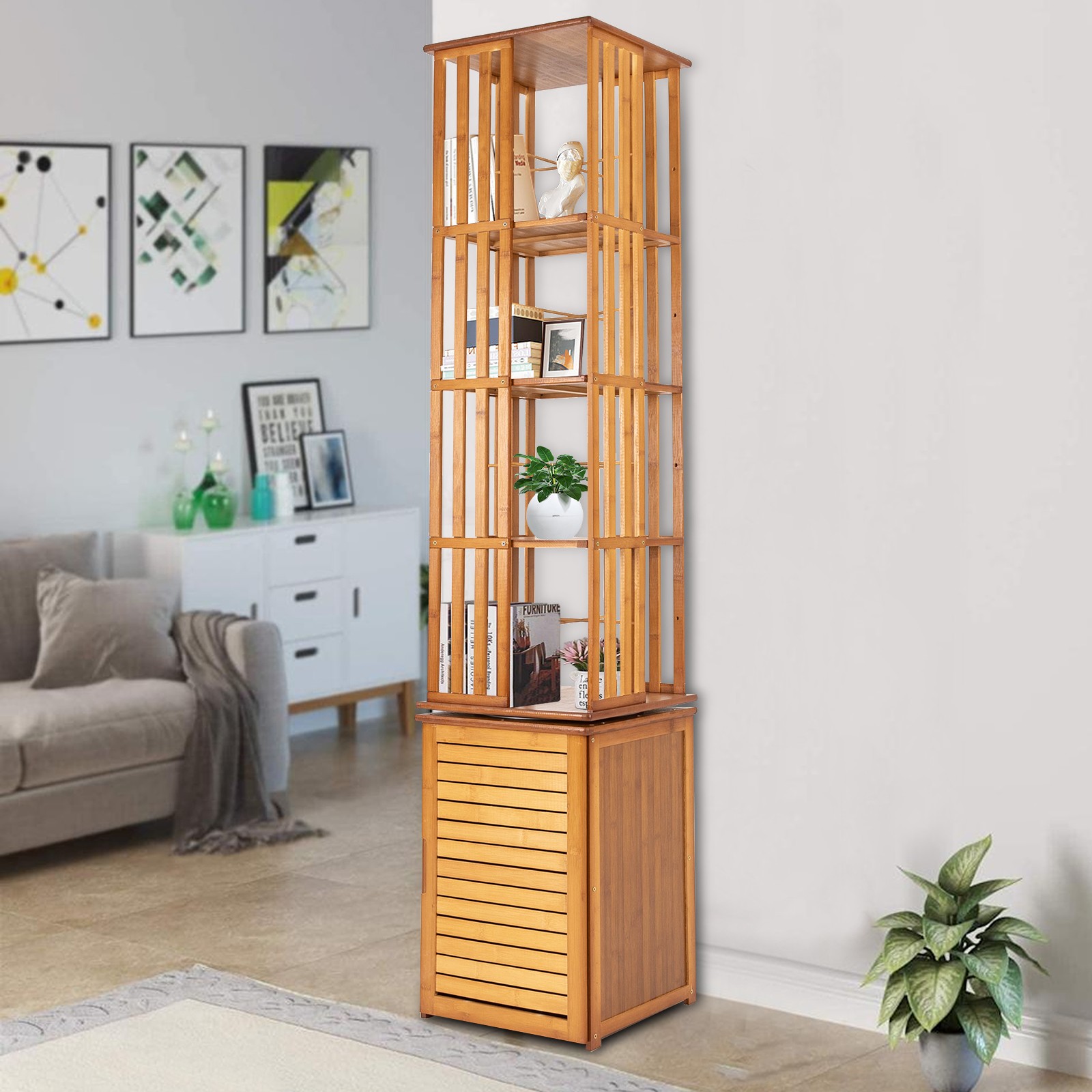 New Freestanding Display Rack 360 Rotating Bookshelf Wood Bookcase Storage Shelf