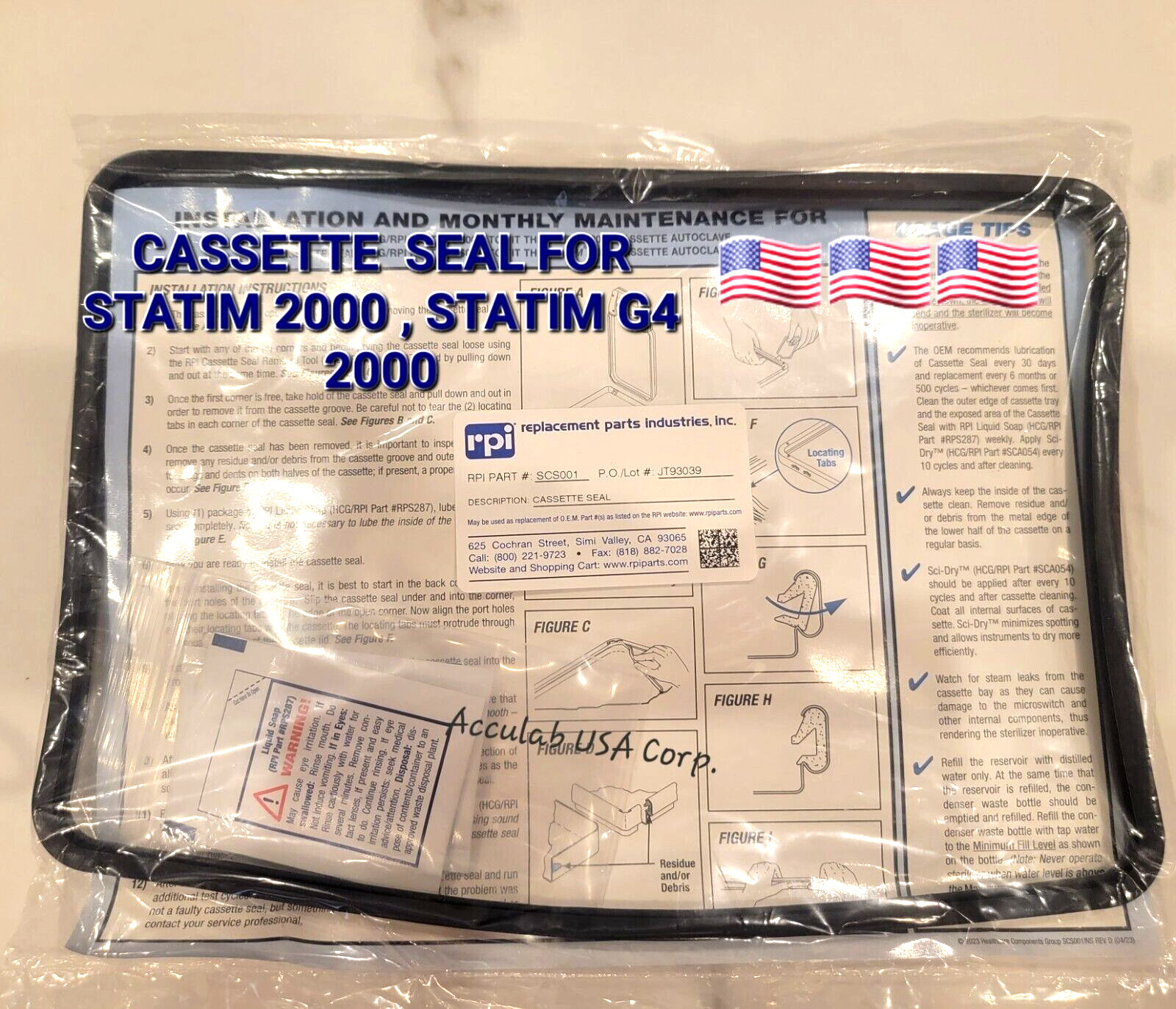 Cassette Seal SCS001 for SciCan Statim 2000 & Statim G4 2000 Scican Autoclaves