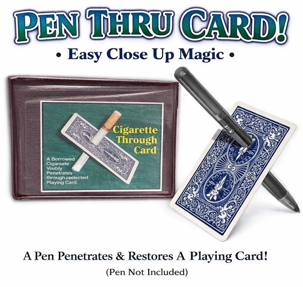 PEN CIGARETTE THROUGH CARD Close Up Bar Magic Trick Bicycle Playing Penetration