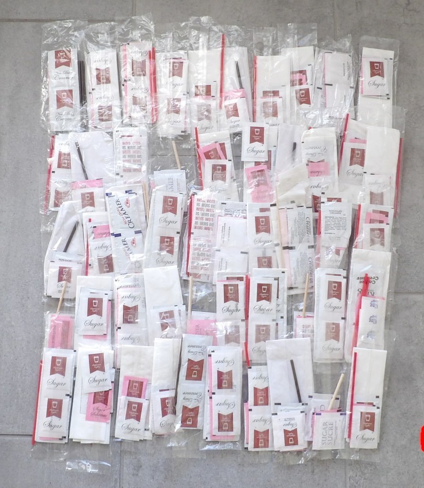50 Coffee Condiment Kits - Sugar Creamer Sweet Low Coffee Stirs Napkins - Sealed