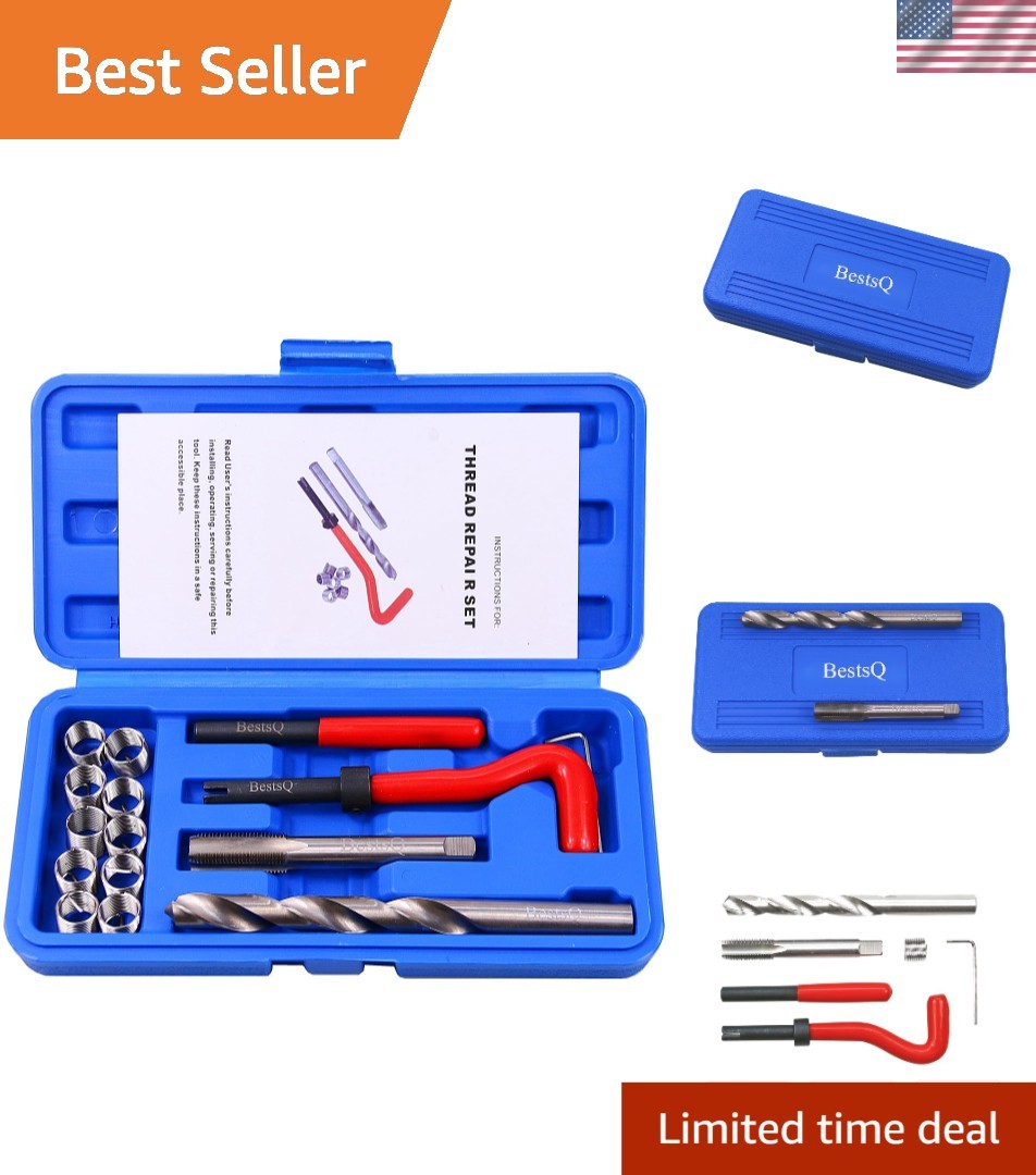 15-Piece M12 x 1.0mm Thread Repair Kit with Drill Bits and Installation Tools