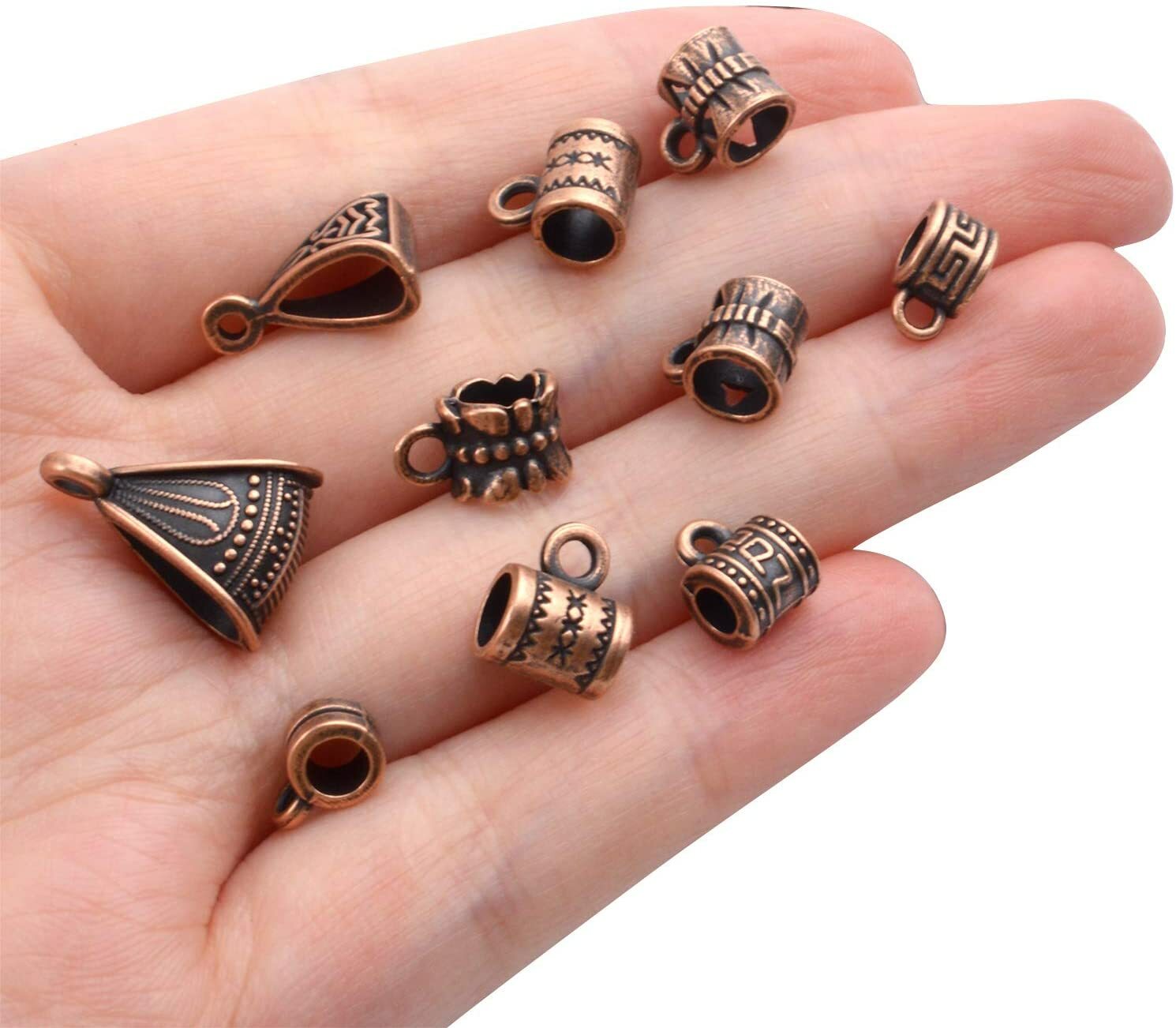 9 Pendant Bails Jewelry Hangers Antiqued Copper Hang Charms Assorted Lot Mixed *