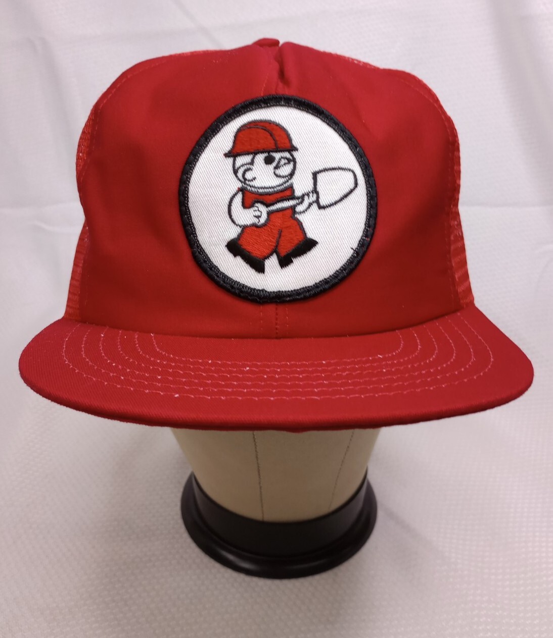 Vtg Maintenance Man Shovel Patch Trucker Hat Cap Red Snap Back Made in USA