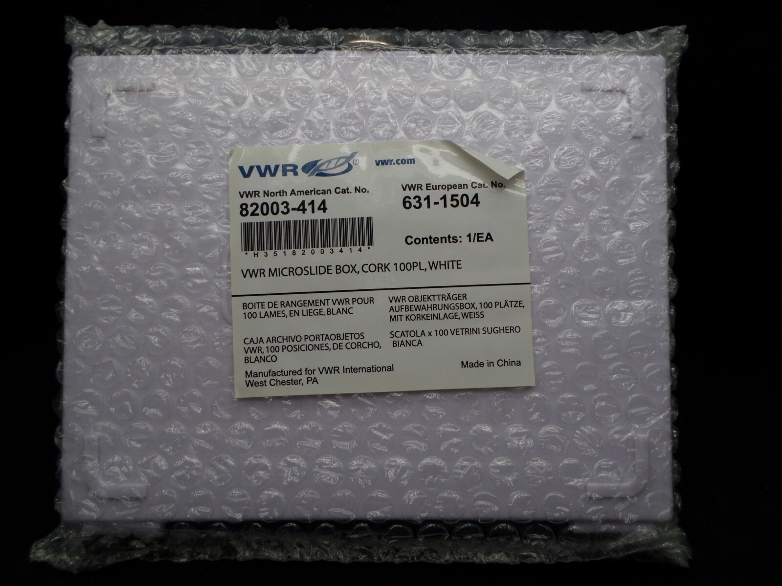 VWR 100-Place White Micro Slide Box ABS Plastic Cork-Lined Numbered 82003-414