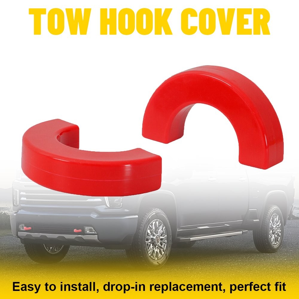 Front Bumper Eye Tow Hook Cover Cap For 2007-24 Chevy Silverado 1500 Red D-Ring