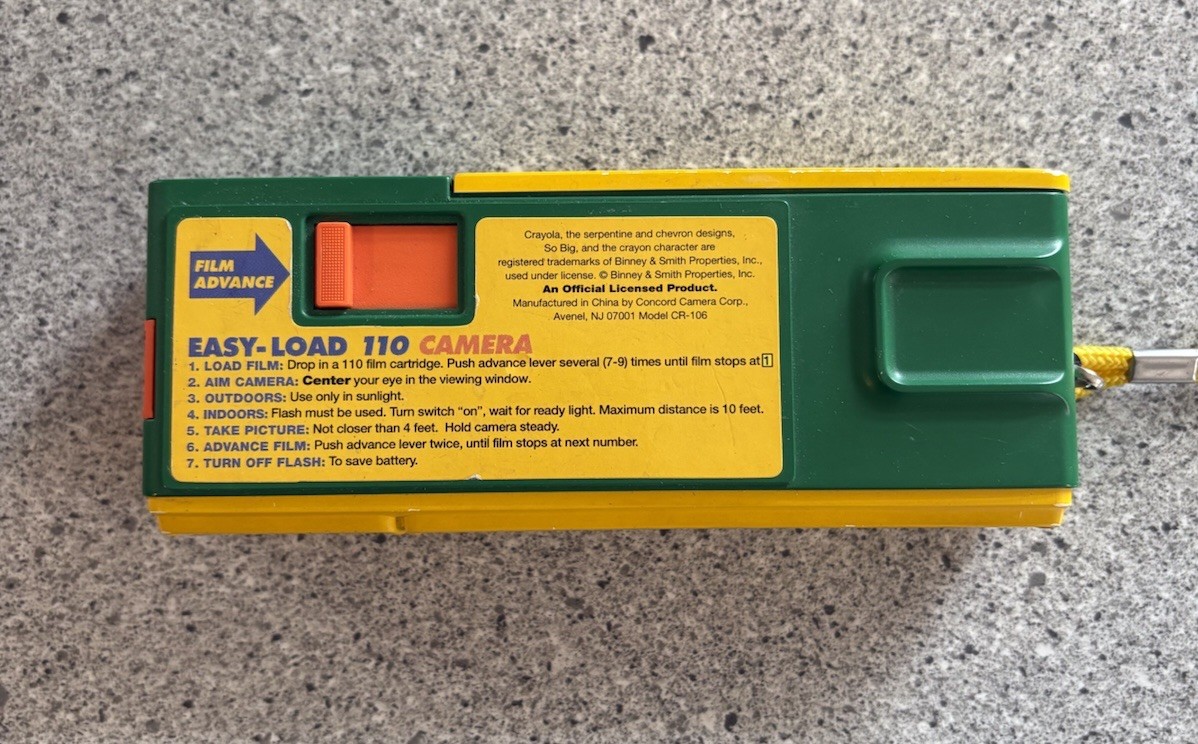 Crayola Indoor/Outdoor Use Flash 110 Camera Untested by Concord w/ Lanyard