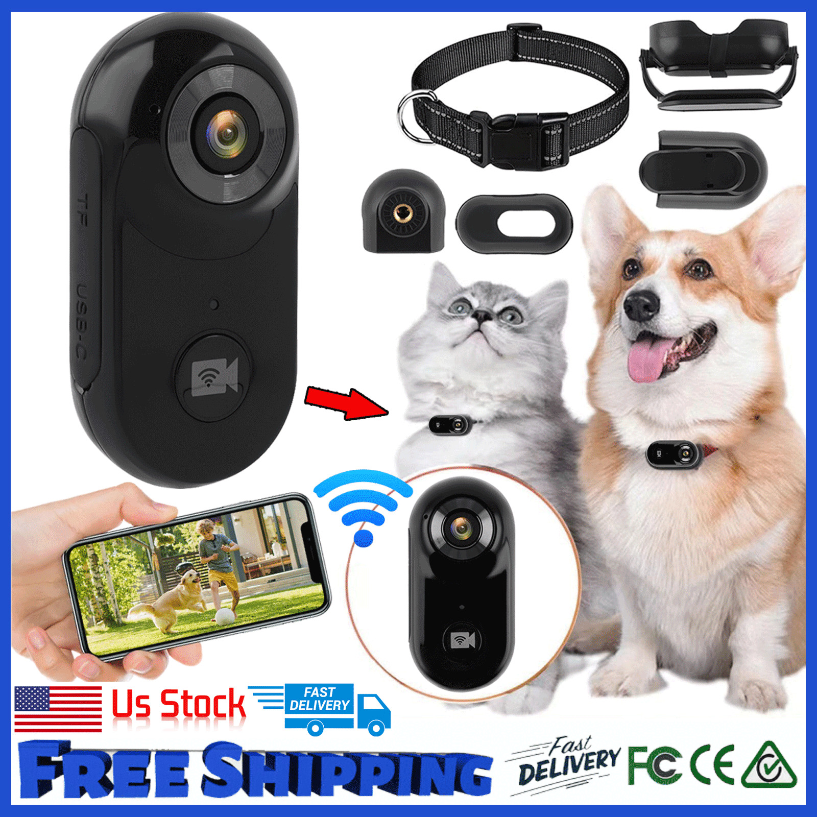 Wi-Fi Cat Dog Pet Collar HD 1080P Monitor Camera Video Recorder Mini Body Camera