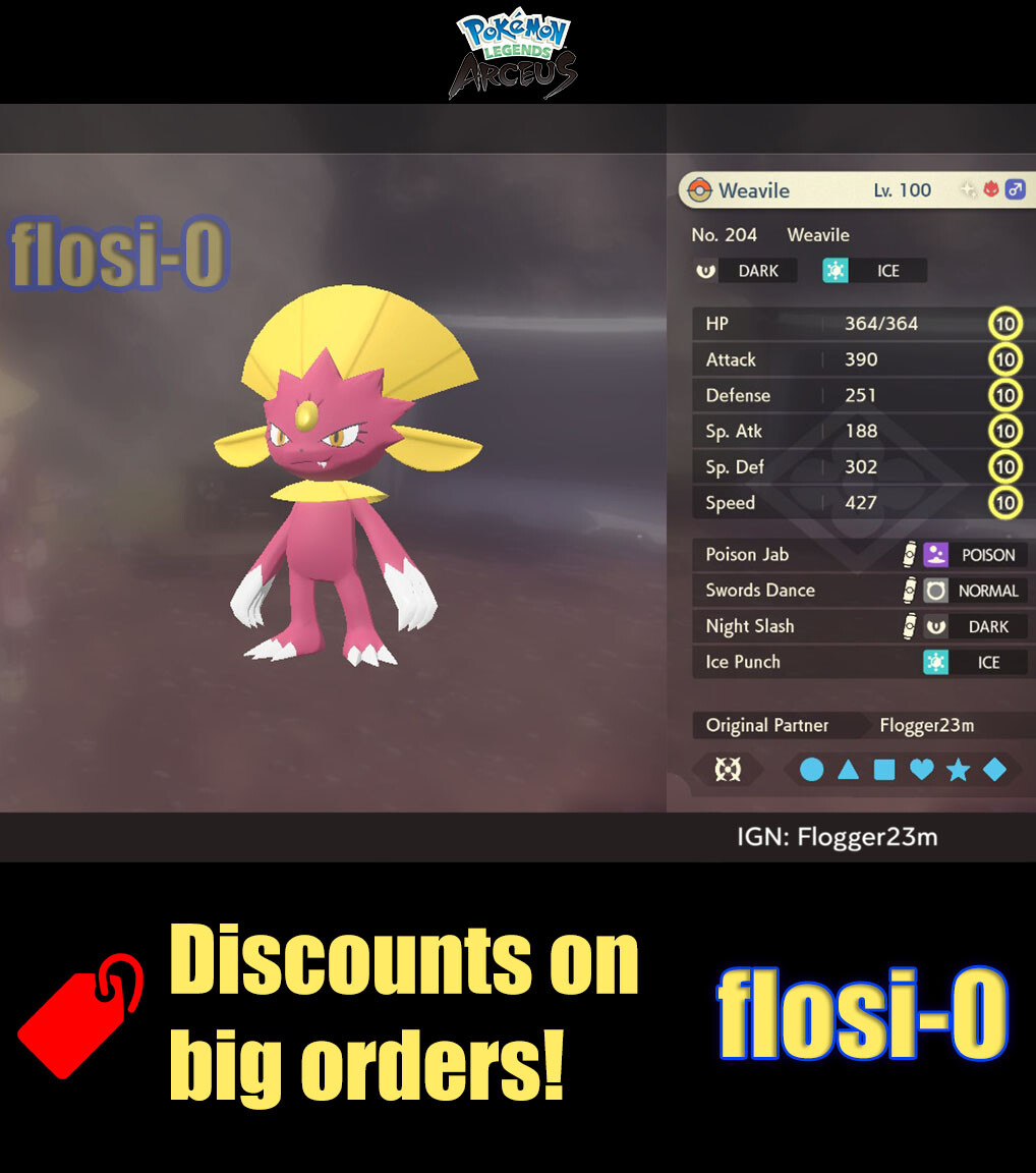 6IV Shiny Alpha Weavile Max Effort Level Pokemon Legends Arceus