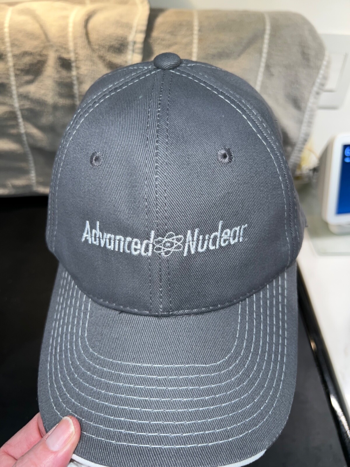 Advanced Nuclear Gray Hat Cap with white edge. Hat has topstitching is EUC Adj.
