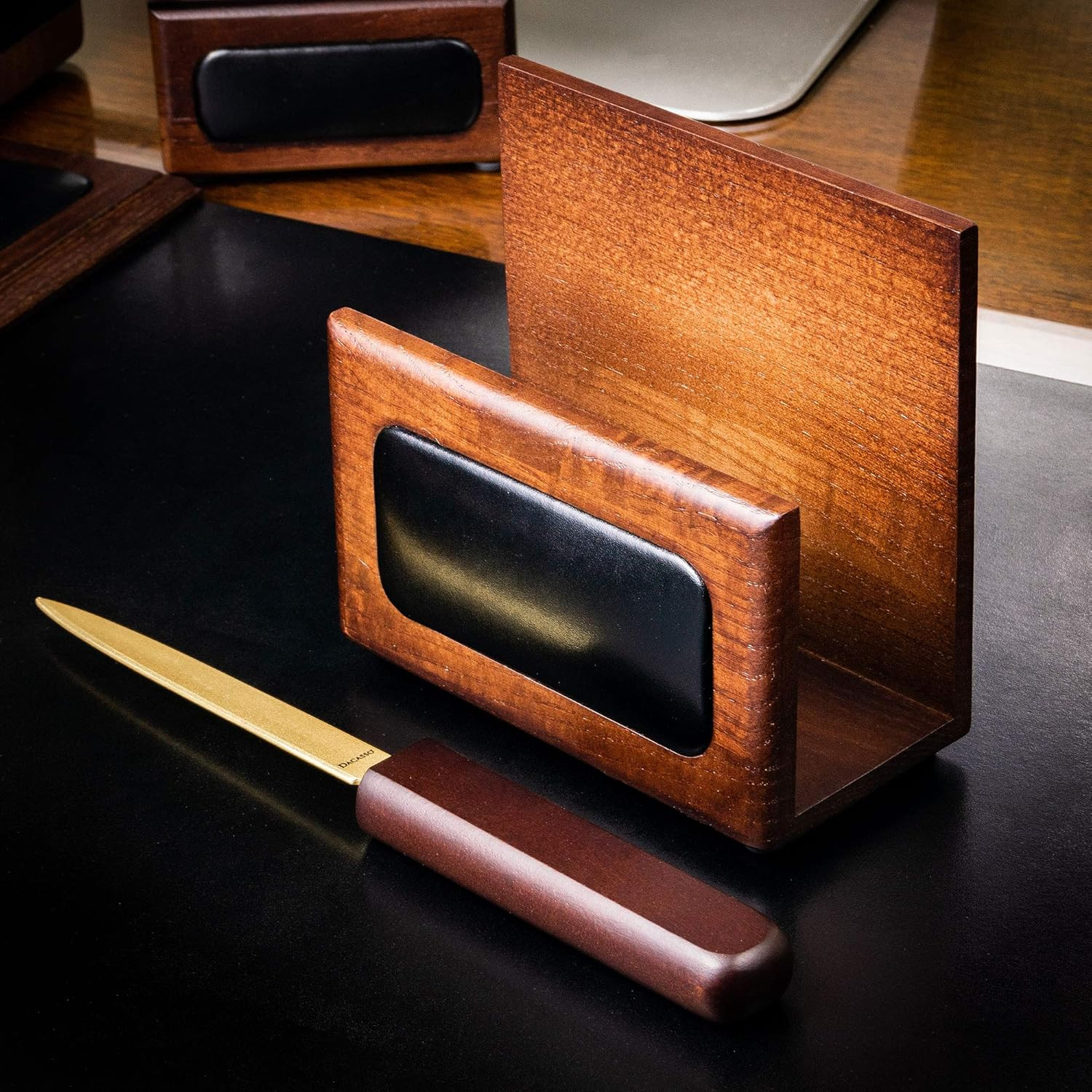Walnut and Leather Letter Holder