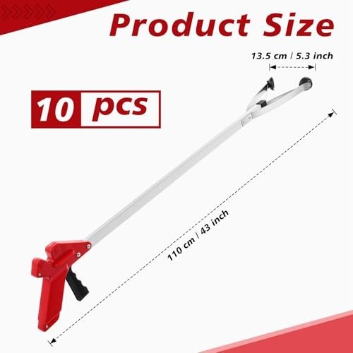10 Pack Suction Cup Grabber Tool, 43 in Long Litter Picker, Red