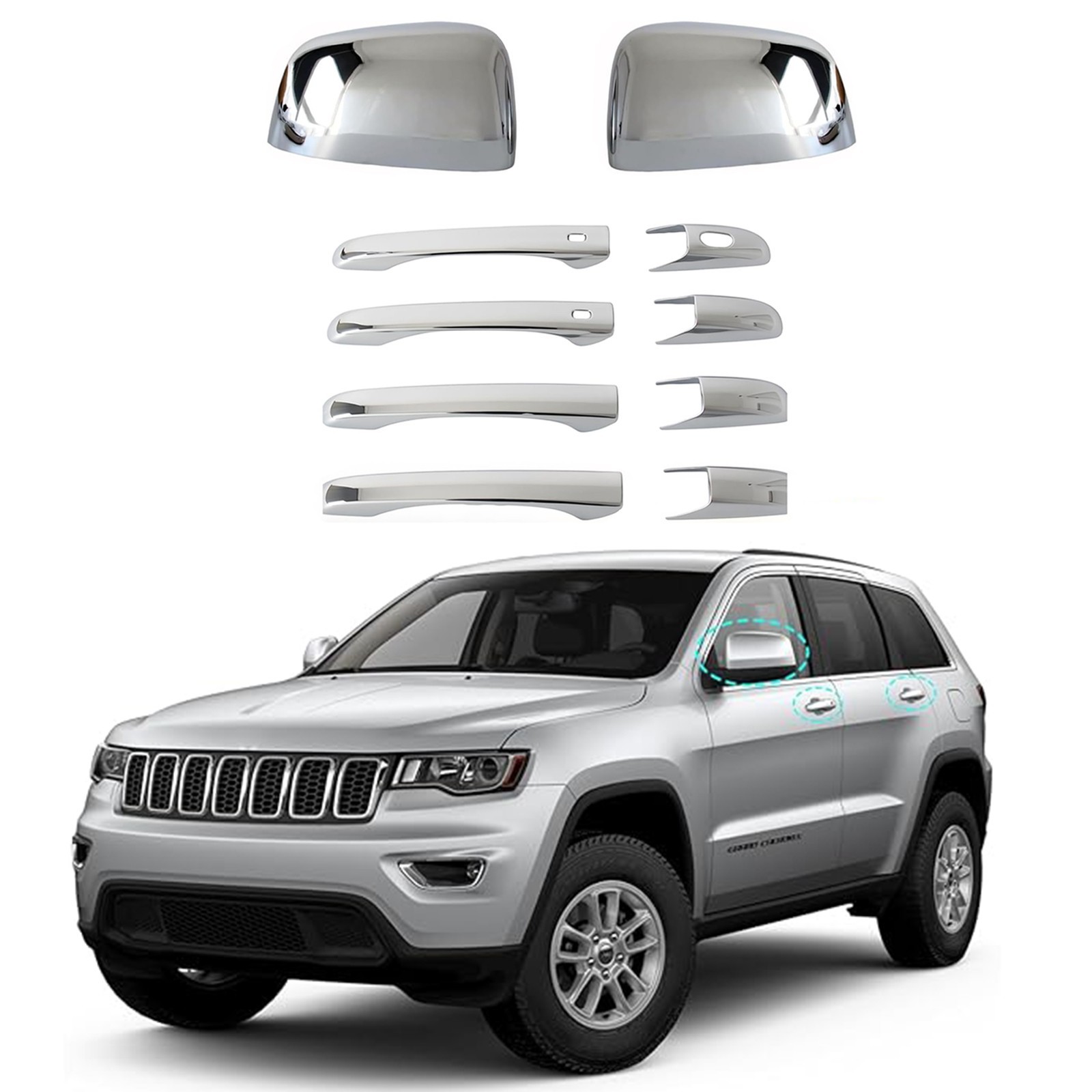 Door Handle & Top Half Mirror Covers Fit for 2011-2021 Jeep Grand Cherokee Dodge