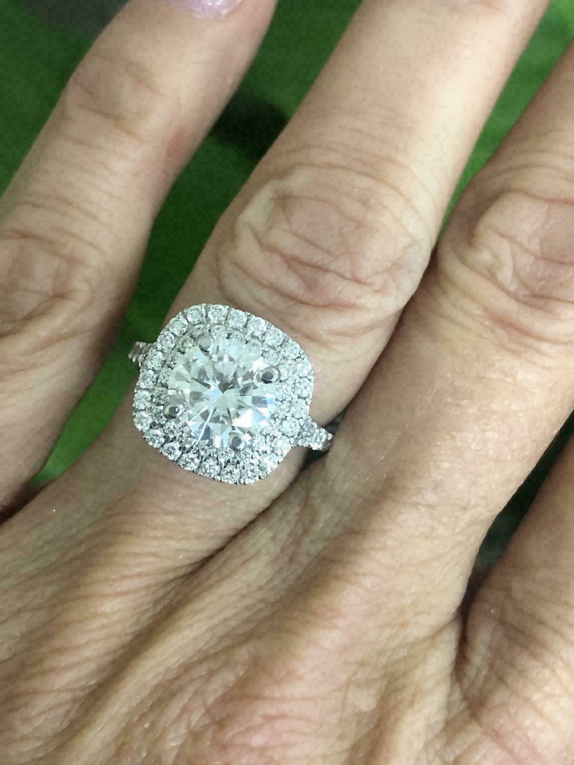 2.5Ct Round Moissanite Double Halo Engagement Ring Solid 14k White Gold Size 6.5