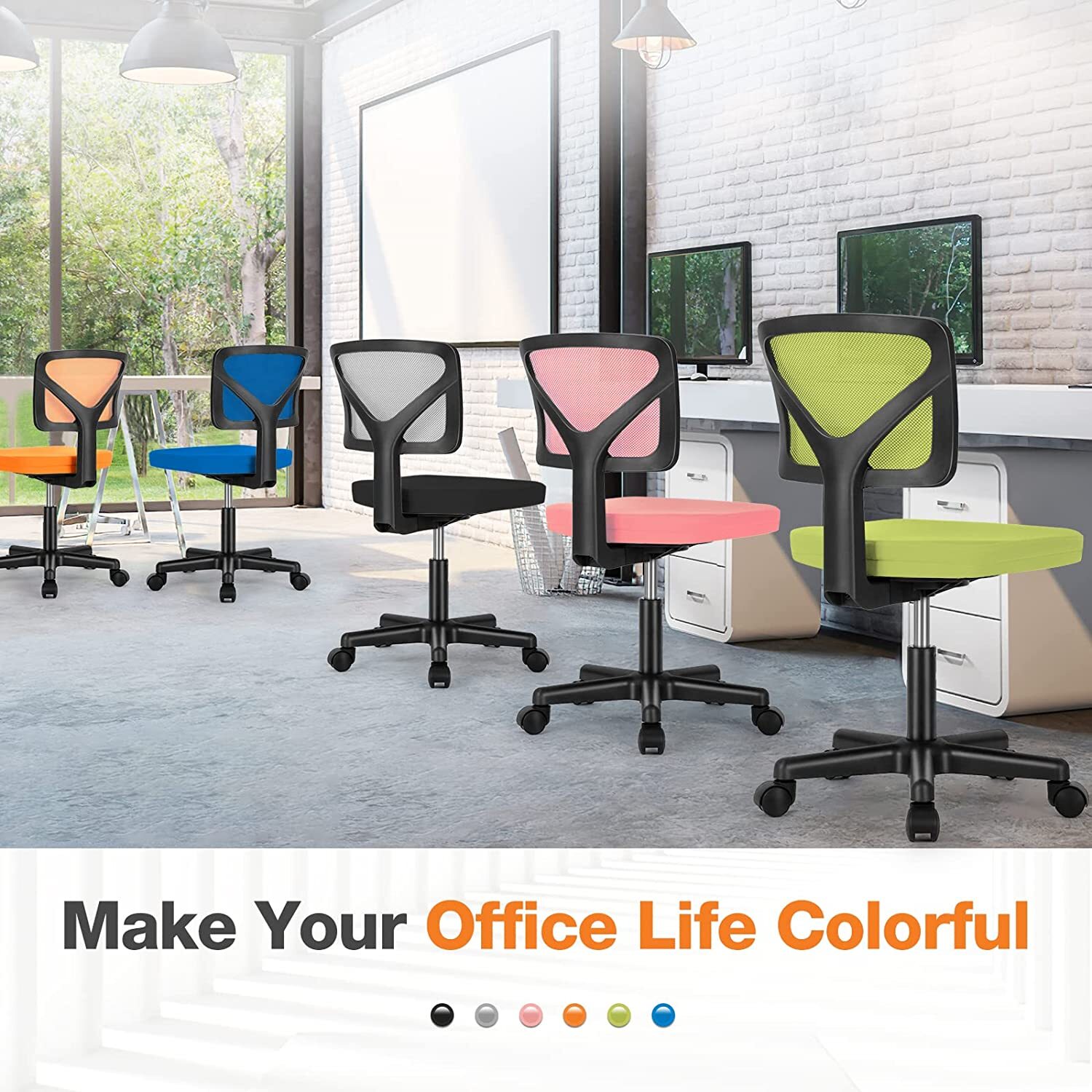 Cute Armless Mesh Task Chair, Swivel Rolling Desk Chair for Home Office
