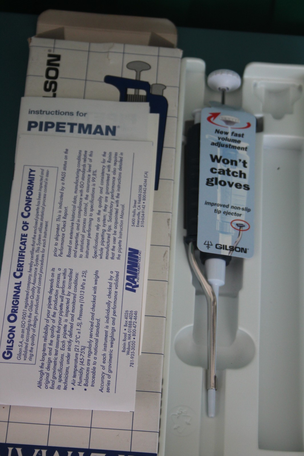 NEW GILSON P100 PIPETMAN SINGLE CHANNEL 10-100 uL ADJUSTABLE PIPETTOR RAININ