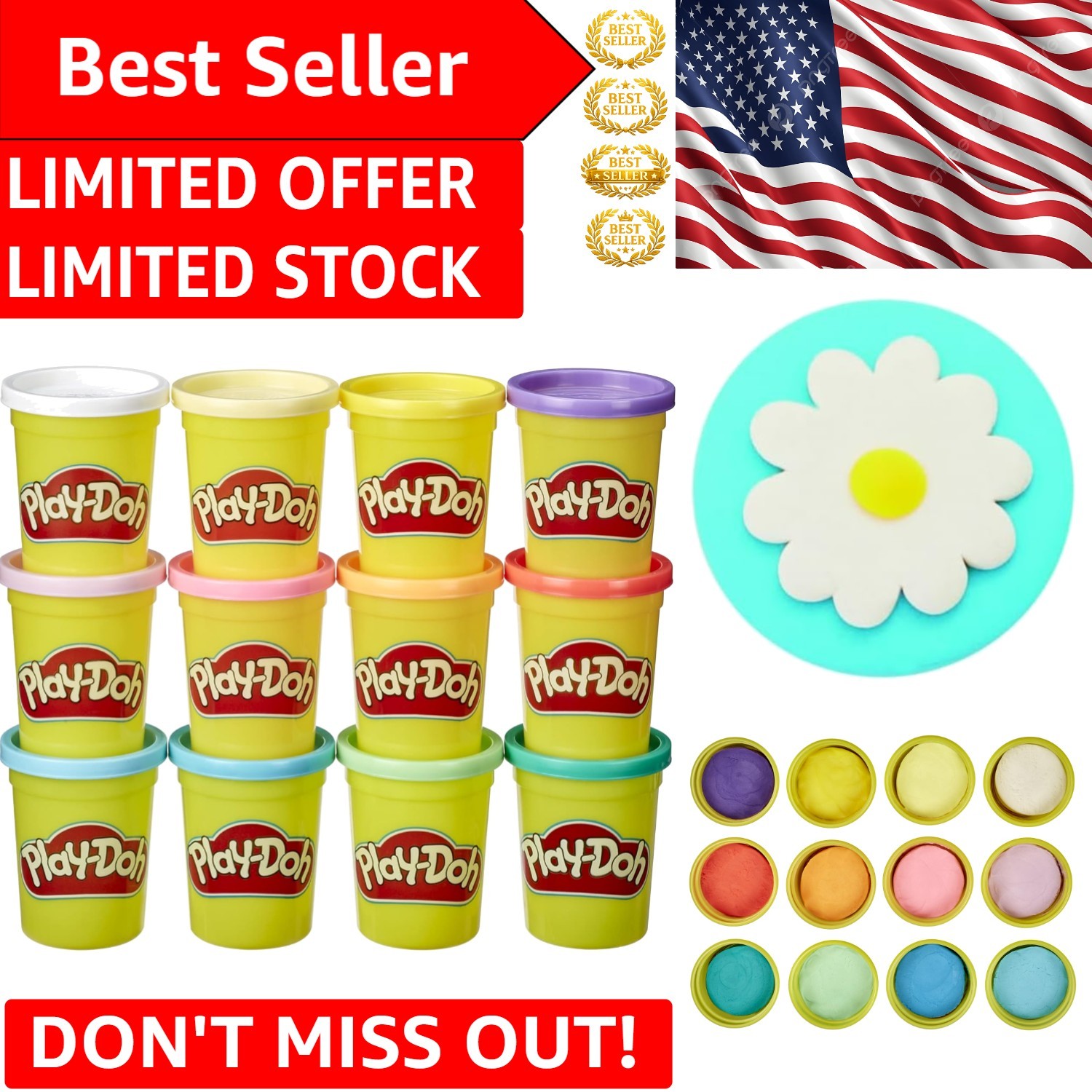12 Non-Toxic Play-Doh Cans - Perfect for Kids Ages 2+, Arts & Crafts Fun