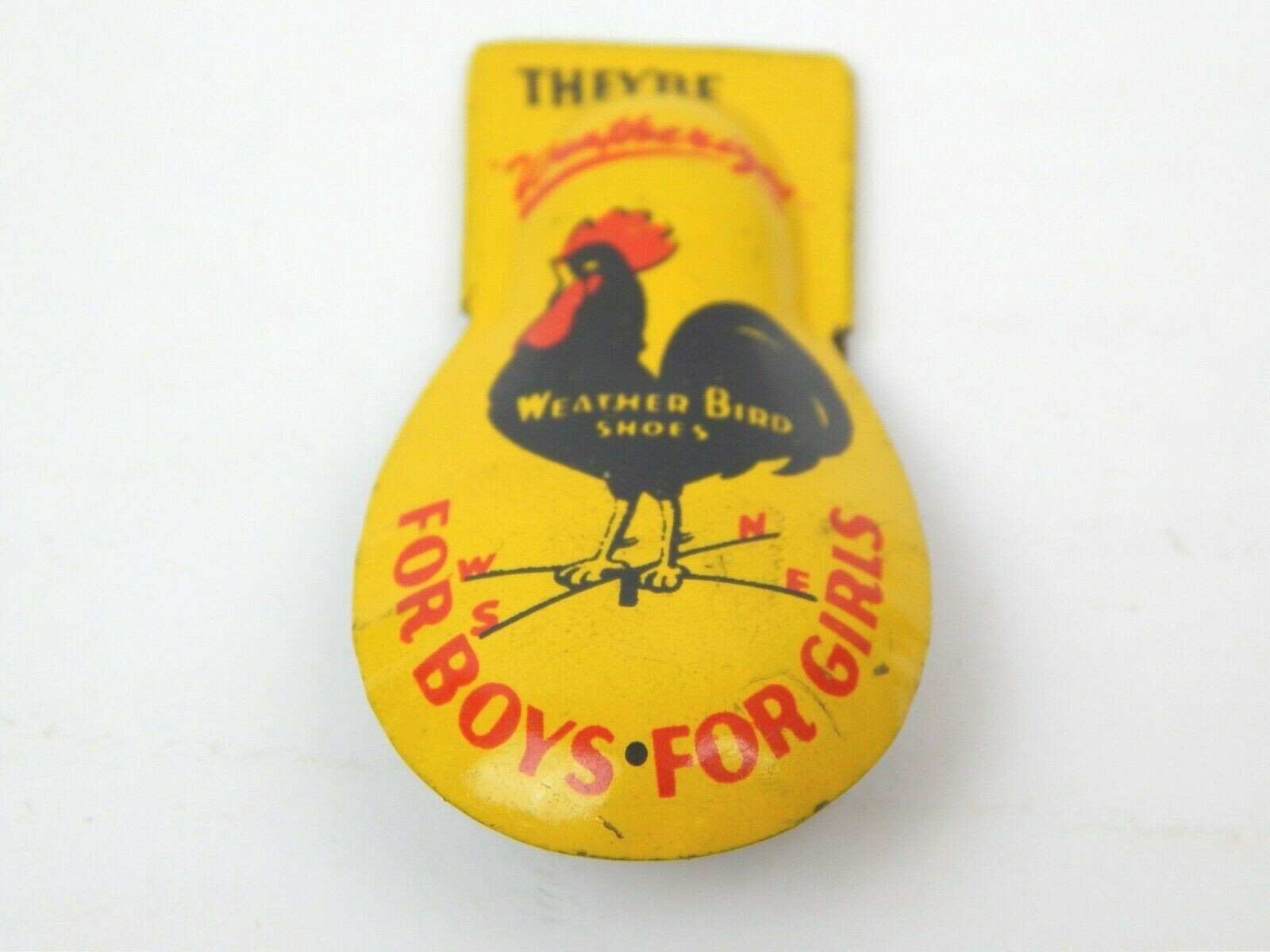 1K Weather Bird Shoes Give Away Tin Toy Clicker Kirchhof NJ Maker 1940's Vintage