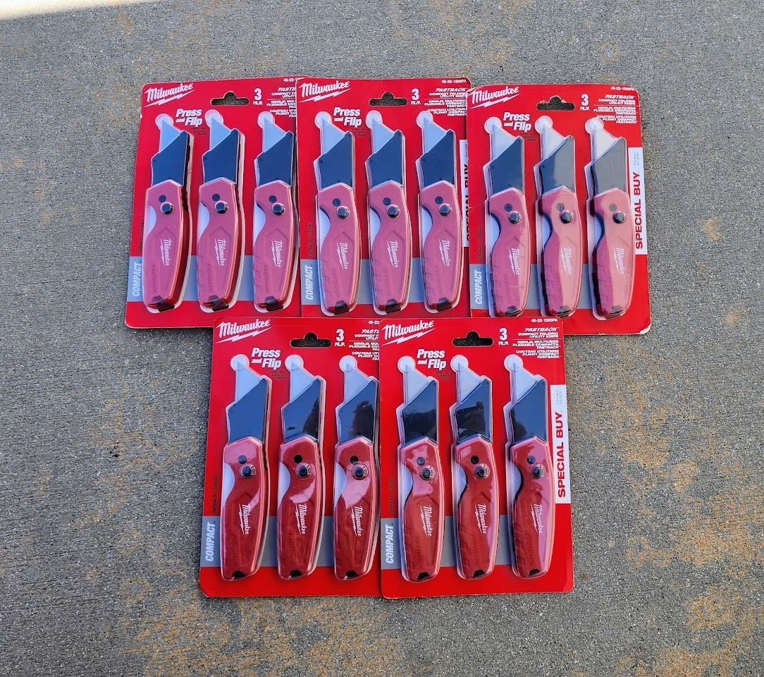 LOT OF 5 Milwaukee 3 Pack Fastback Compact Folding Utility Knife 48-22-1500PA NI