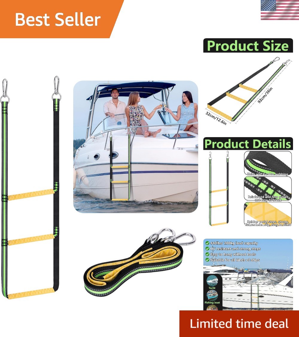 Heavy-Duty Folding Boat Ladder - 440 lbs Capacity, Ideal for Inflatable & Kayaks