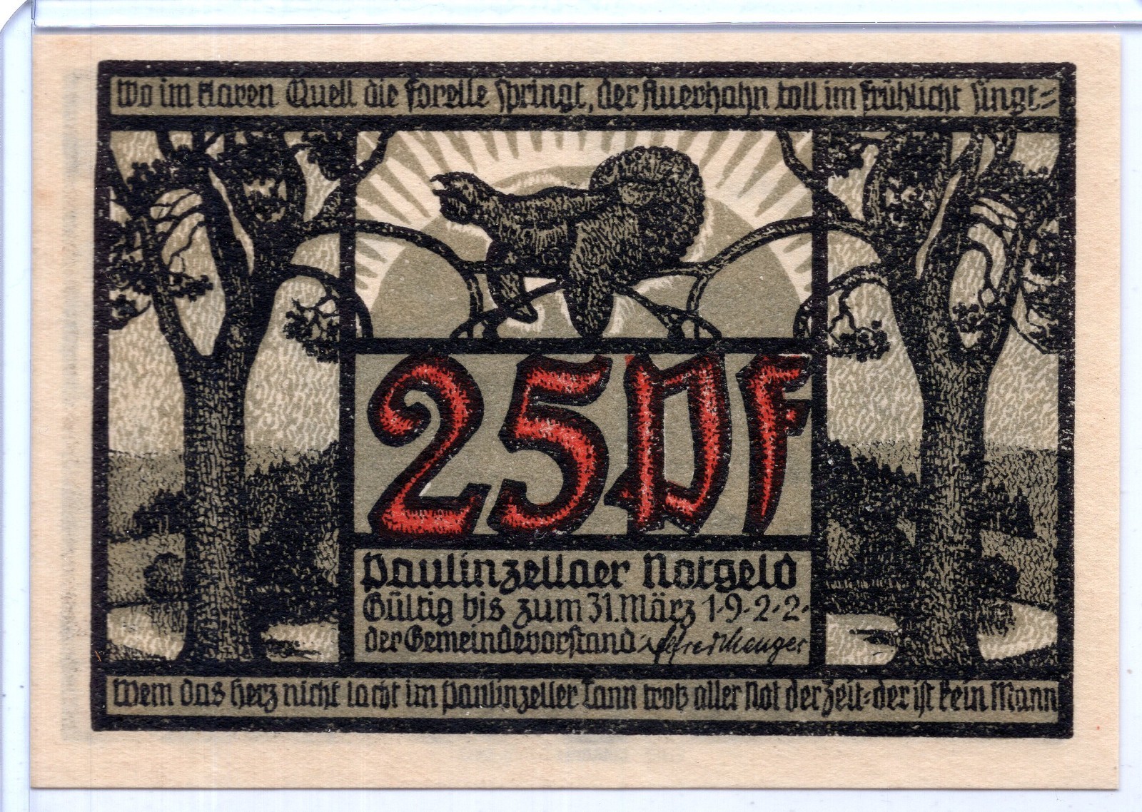 1921 Germany Paulinzella Notgeld 25 Pfennig Note (NG02)
