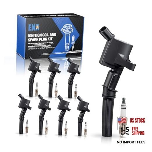 Set of 8 Platinum Spark Plugs and 8 Ignition Coil Packs Compatible with Ford