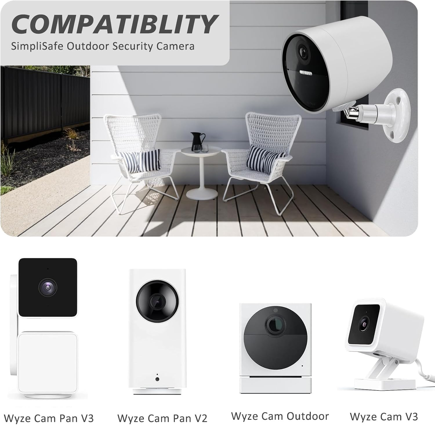 2 Pack Wall Mount Compatible with Simplisafe Outdoor Security Camera, 360°