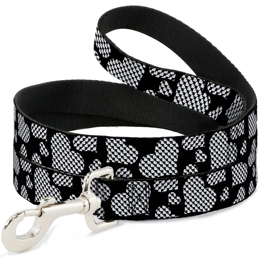 Dog Leash Eighties Hearts Black/White