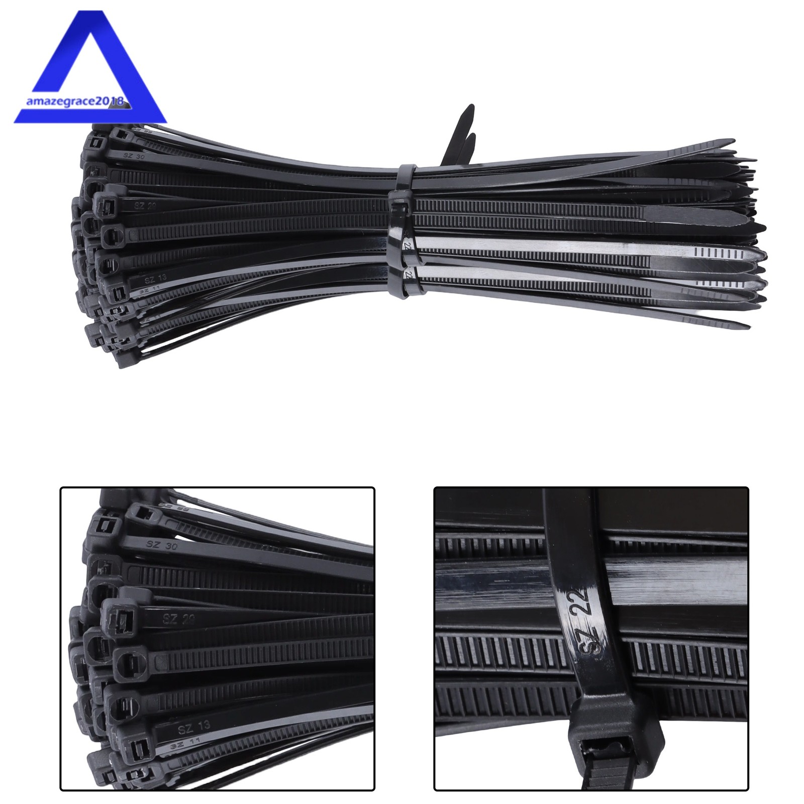 1200 Pcs 8" Black Nylon Cable Straps Zip Ties Self Locking 70lb Tensile Strength