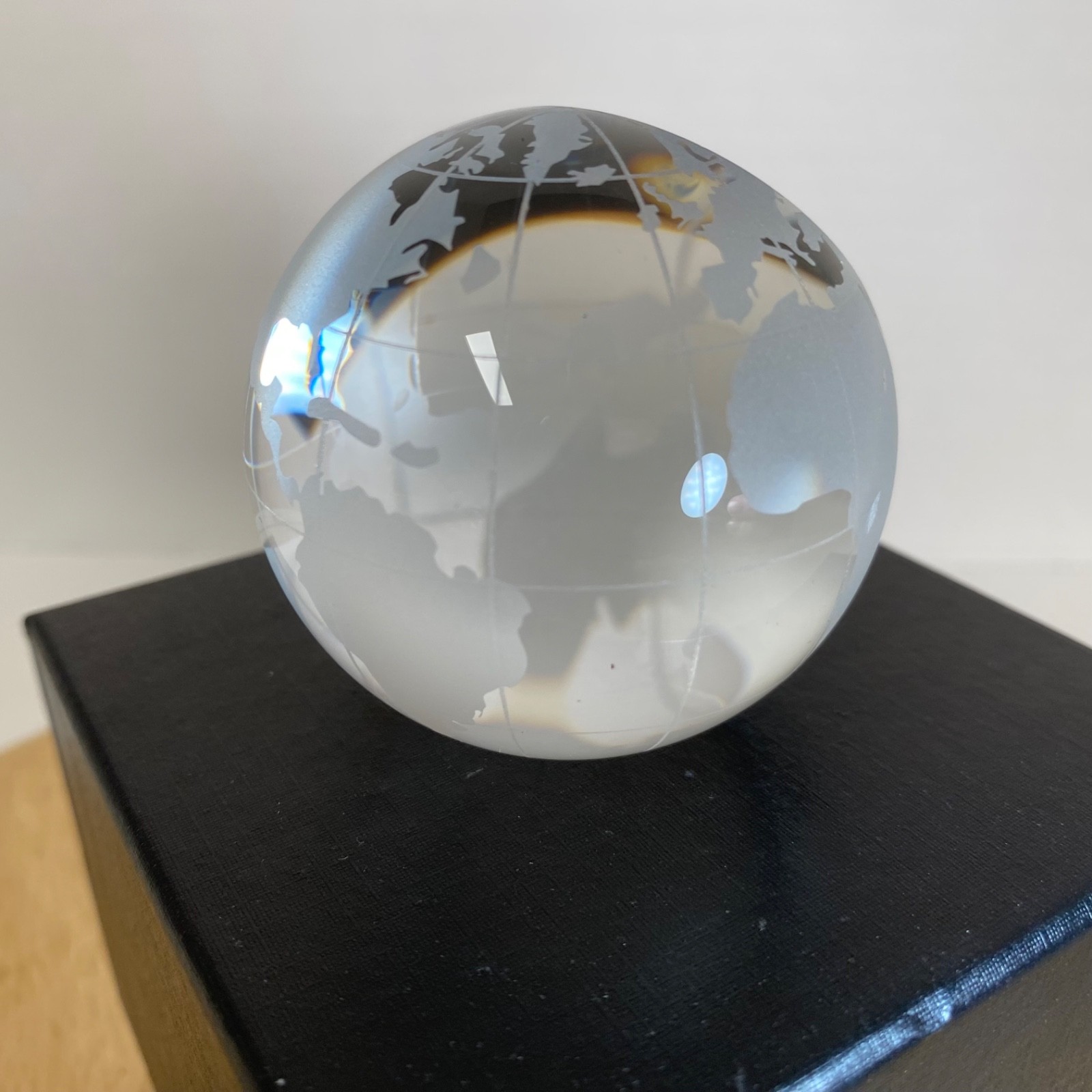 NEW Etched Crystal Globe • 2.25" • One Flat side For Etching • Award • With Box