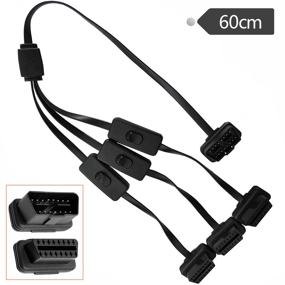 OBDII OBD 2 Extension 16 Pin Male to 3 way Female SWITCH Y Splitter Flat Cable ?