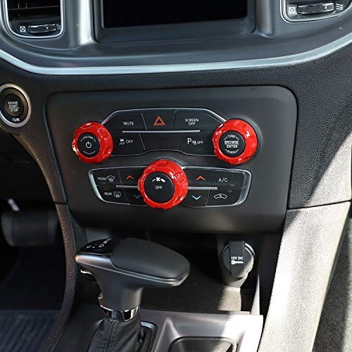 Radio AC Knobs Air Conditioner Switch Button for 2015-2024+ Dodge Red
