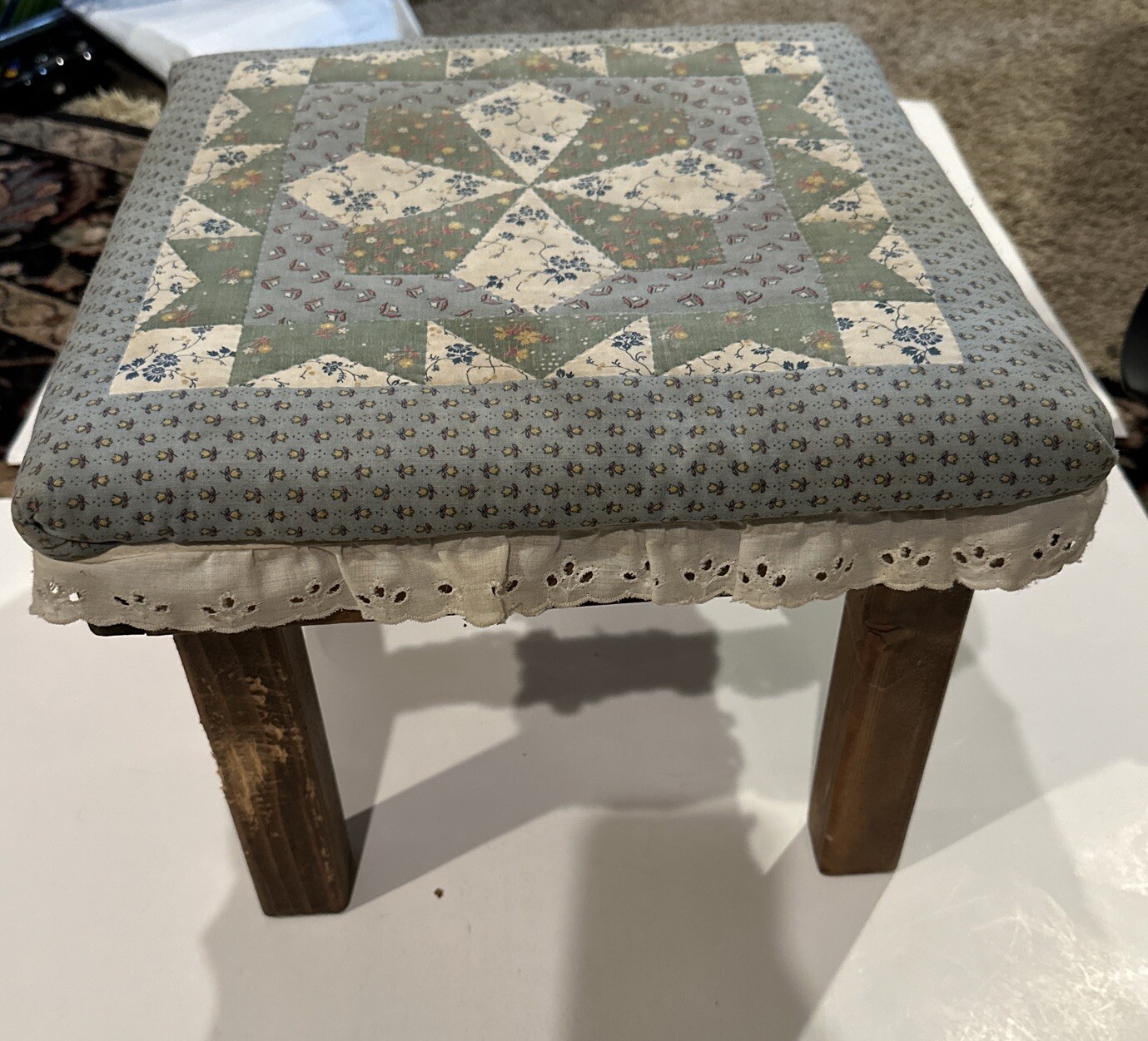 Vintage Solid Wood Upholstered Vanity Bench Footstool Seat