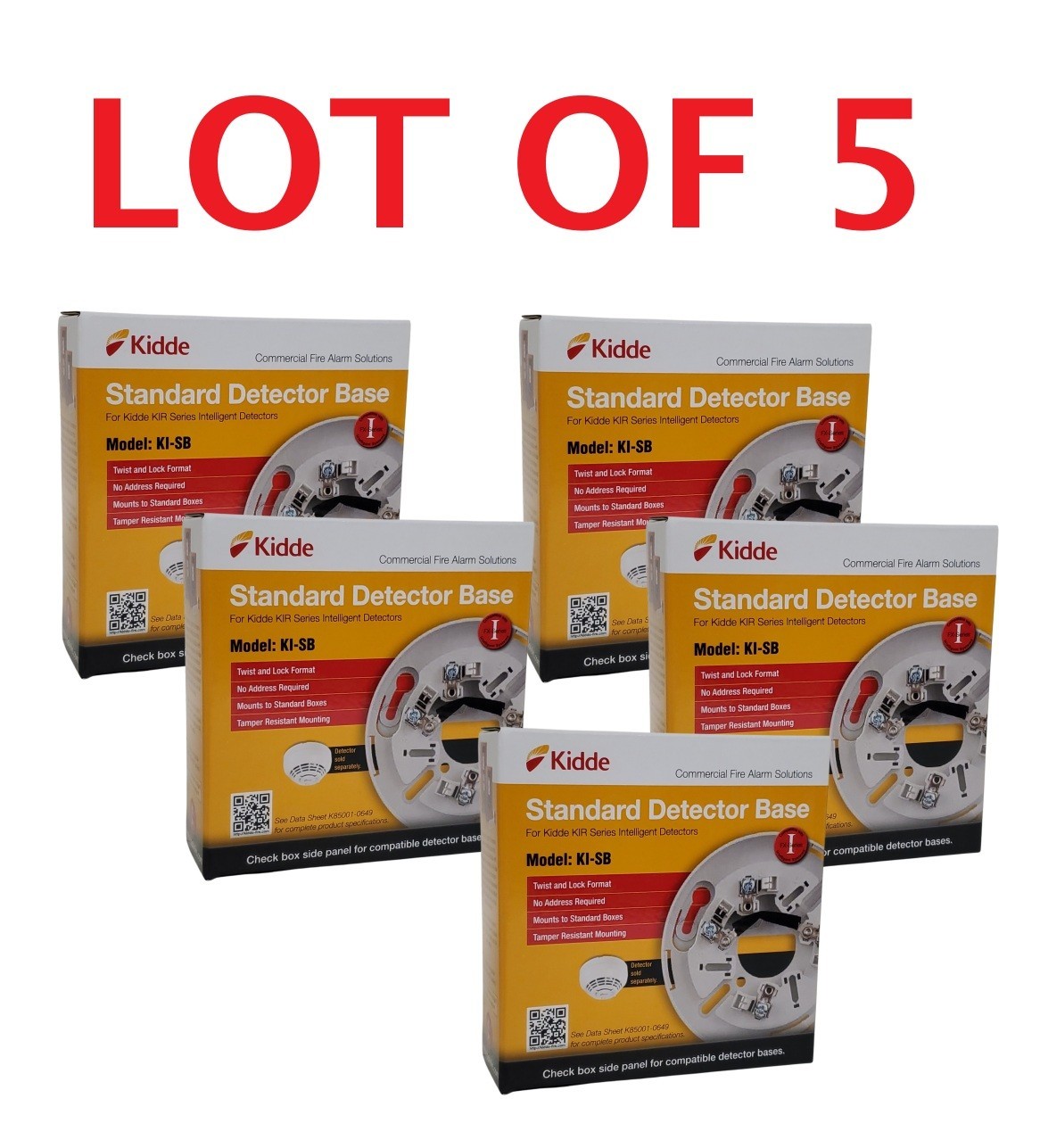 Lot of 5 Kidde Fire Alarm Standard Twist & Lock Detector Mounting Base KI-SB NEW