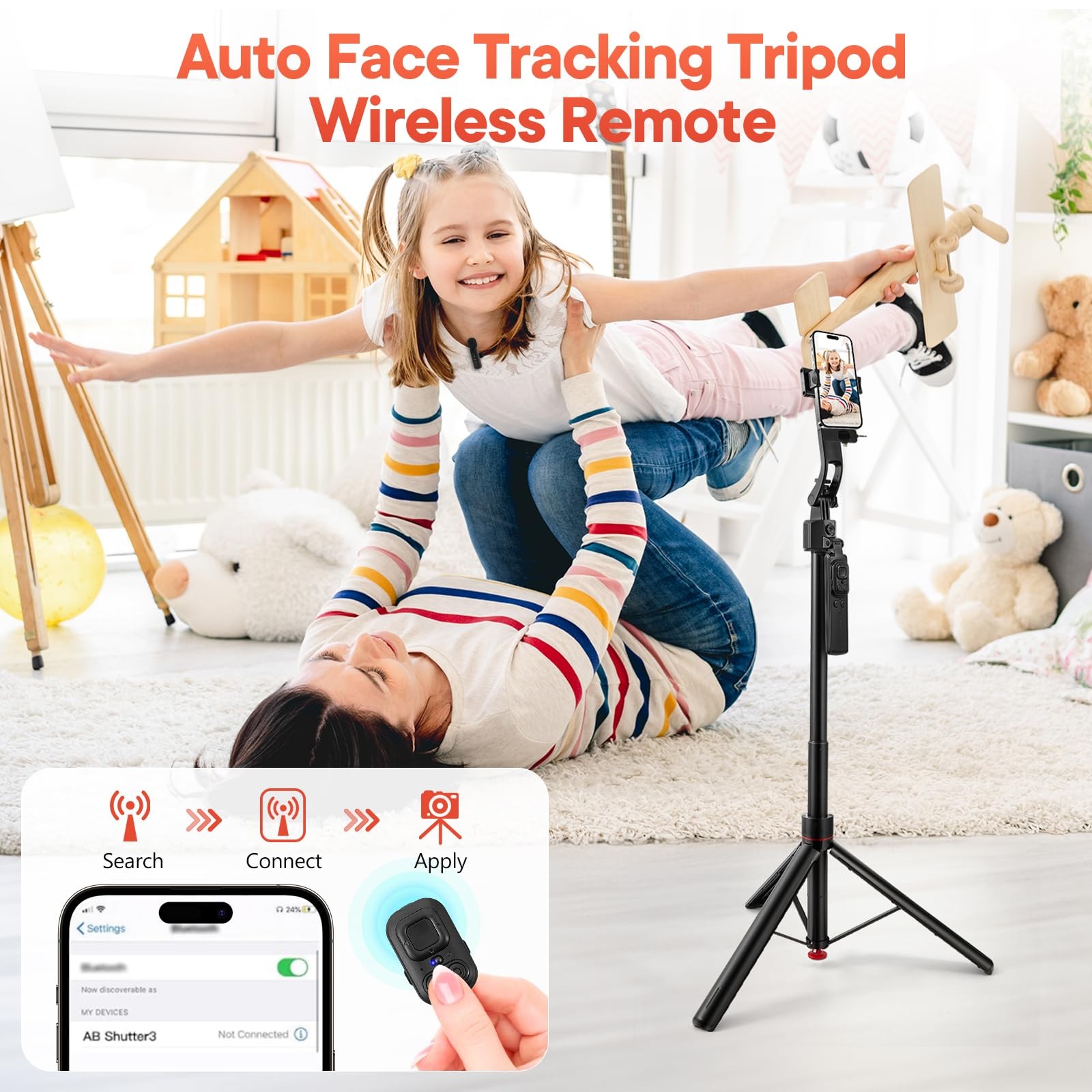 Heliora Vlogging Kit for iPhone/Android, 70”Auto Face Tracking Tripod Black