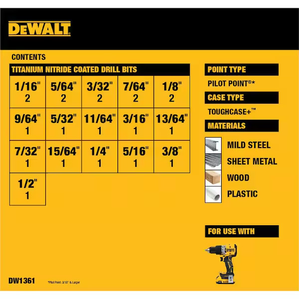 DEWALT Titanium Nitride Coated Pilot Point Drill Bit Set (21-Piece)