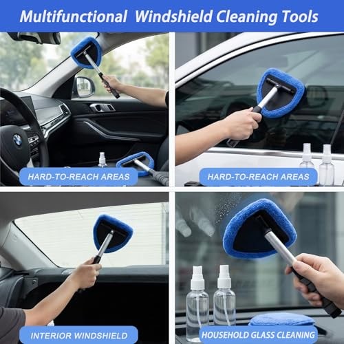 2-Pack Windshield Cleaner Tool, Extendable Handle Auto Detailing Kit with 8
