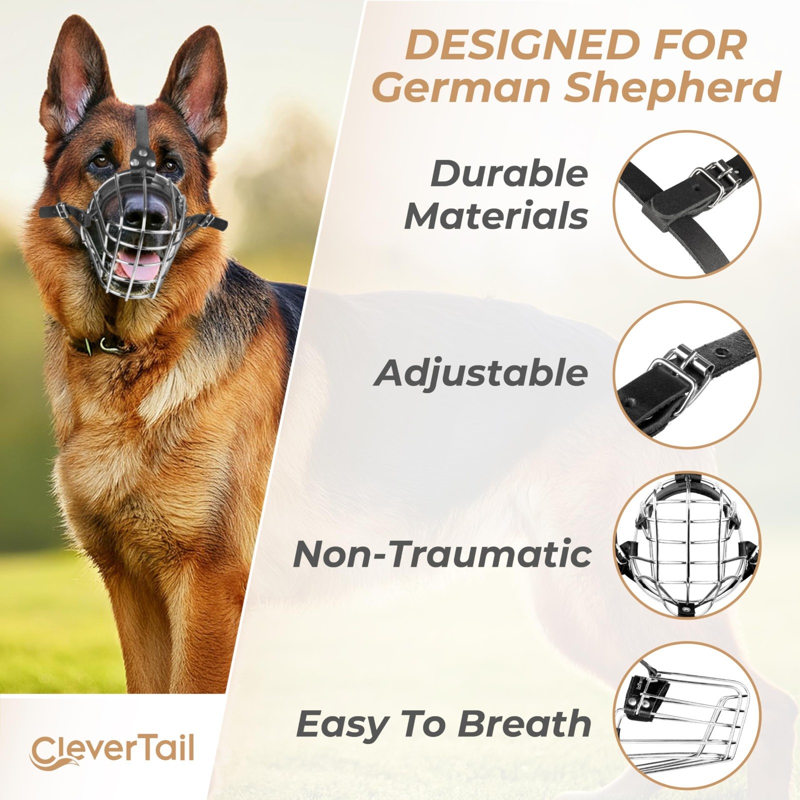 Large Dog Muzzle - Metal Basket Muzzle for German Shepherd, Husky, Malinois - St