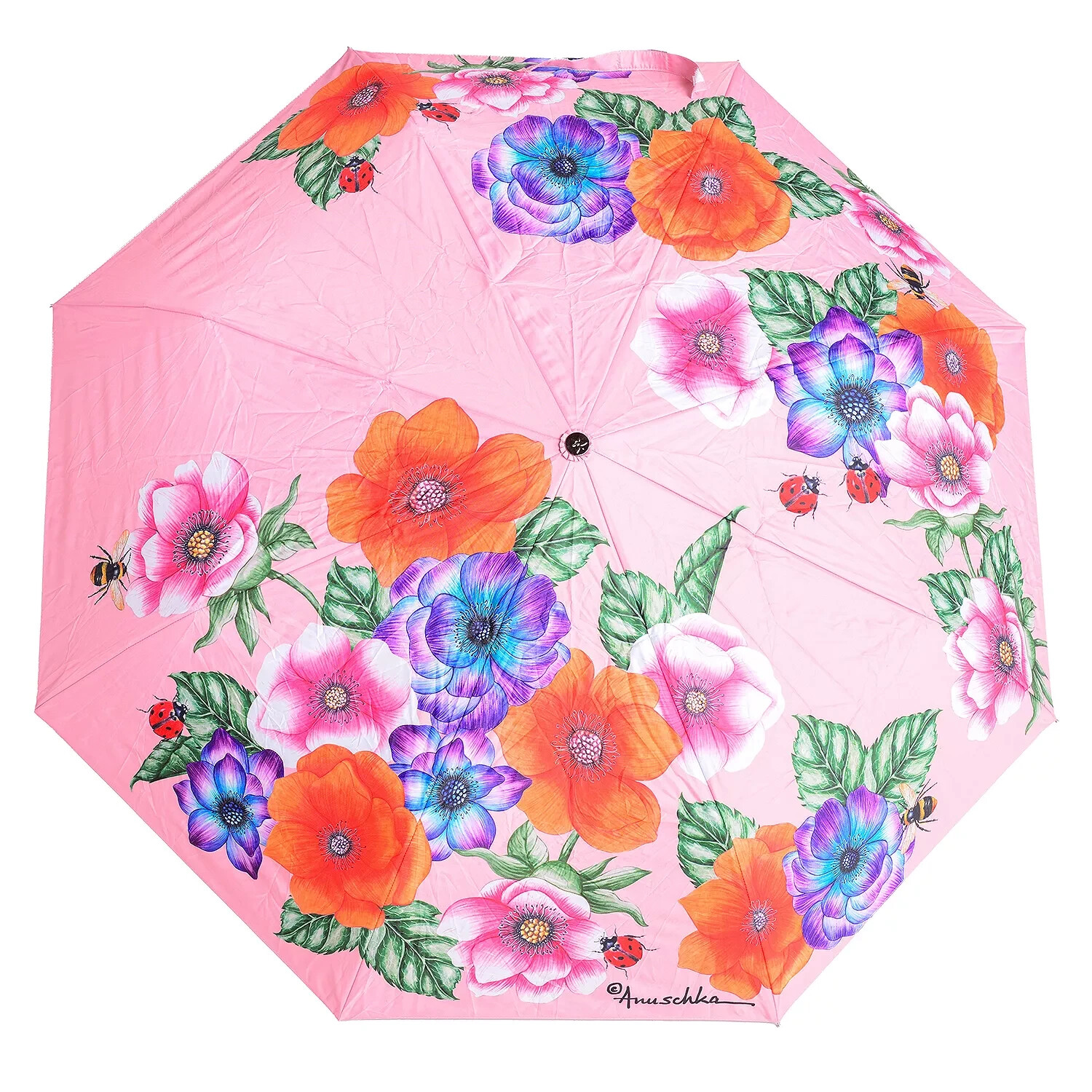 Anuschka Automatic Open-Close Printed Umbrella-Paradise Found Pink NWTBEAUTIFUL!