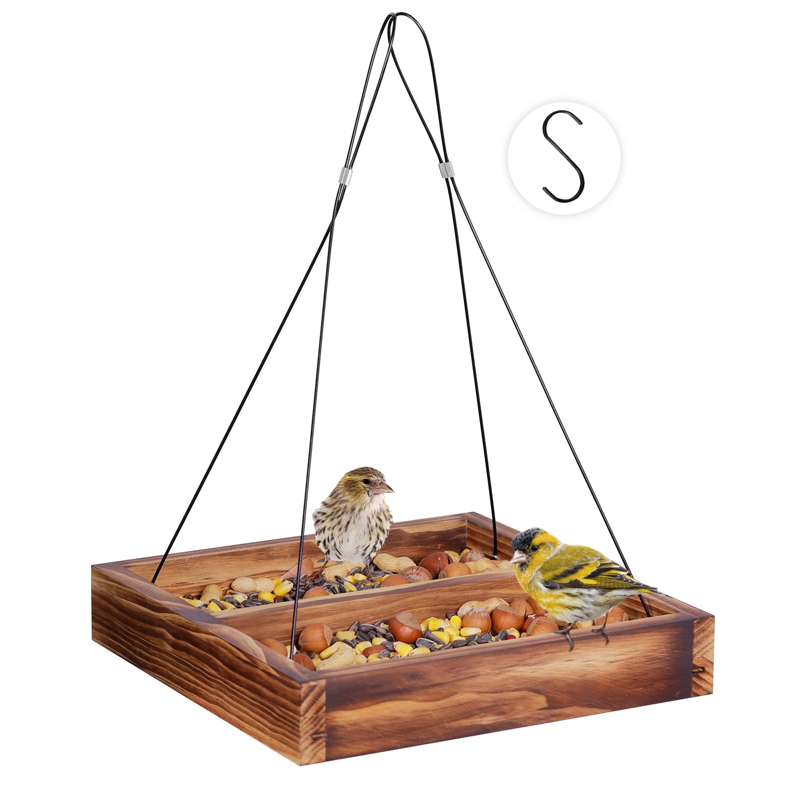 MIXXIDEA Bird Feeder Hanging Tray, Seed Tray Wooden Platform Rustic Brown