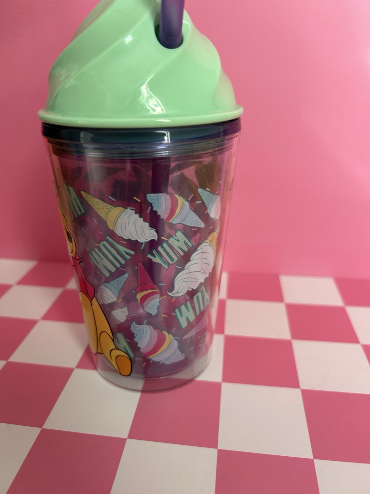 Disney Store Official Winnie The Pooh Ice Cream Sundae Lidded Straw Cup