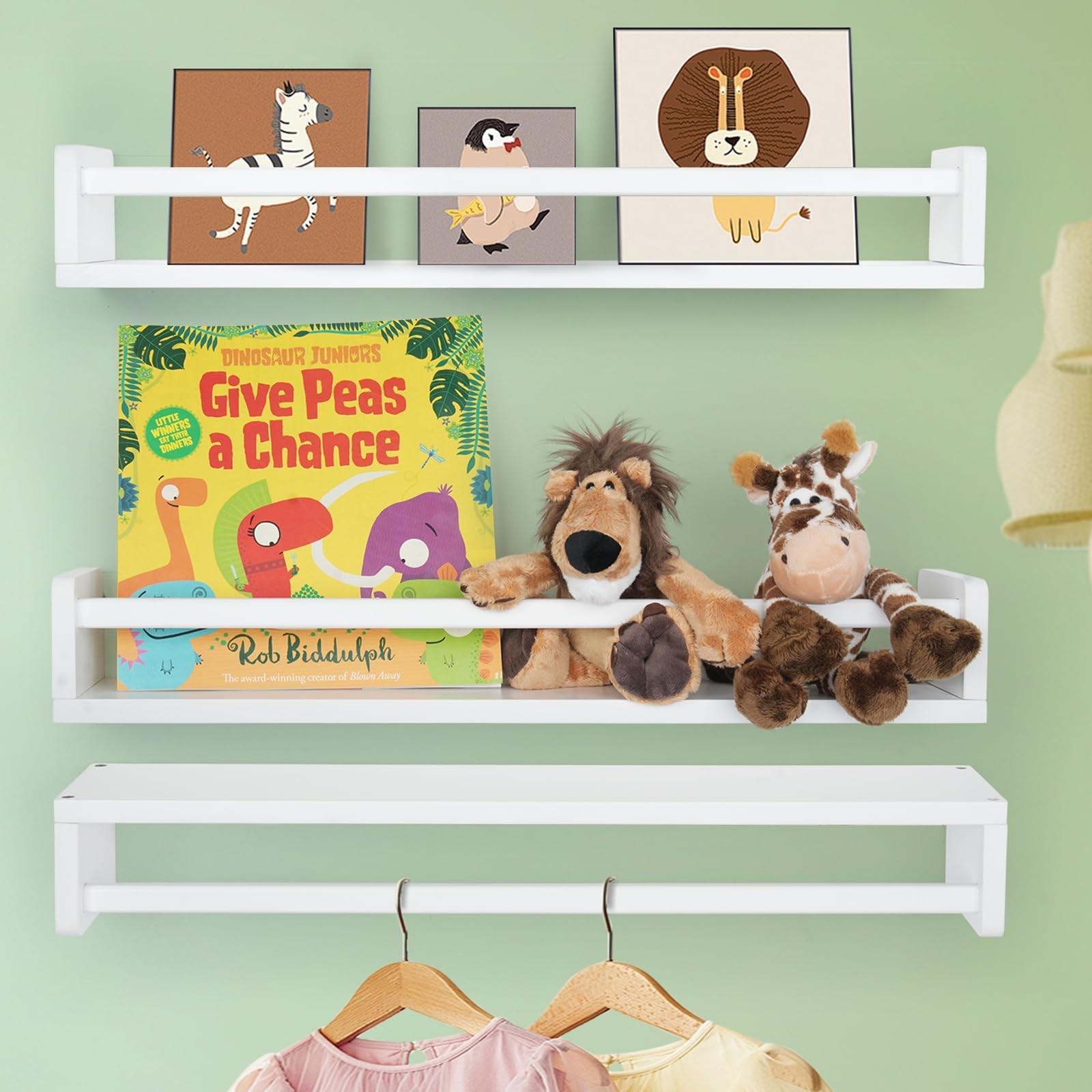 Floating Book Shelves for Wall, 23.6 inch Natural Wood Nursery Shelves for Bo...