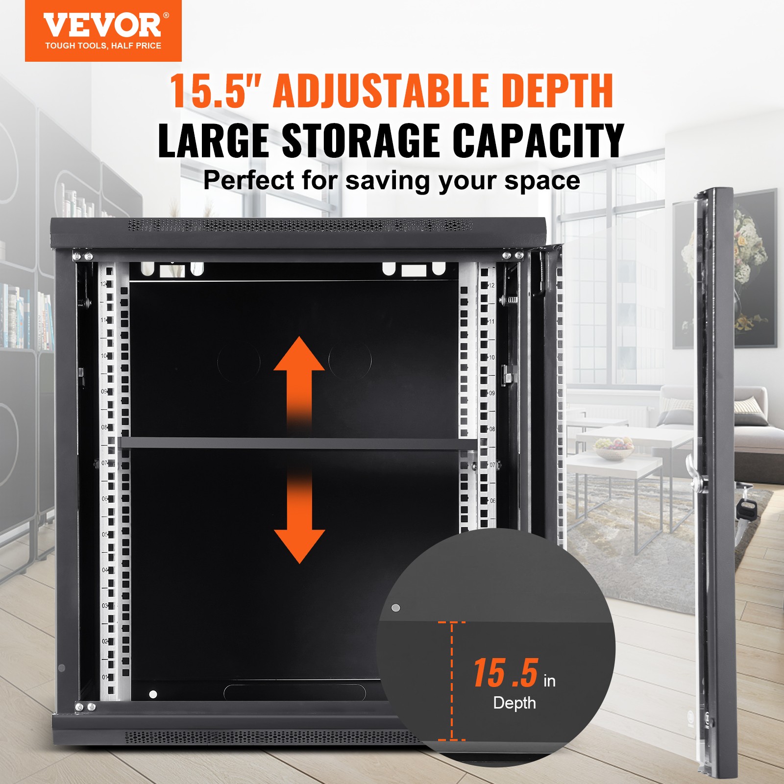 VEVOR 9U Wall Mount Network Server Rack Cabinet Enclosure 15.5'' Deep Door Lock
